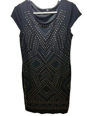 Sears Black Tunic Dress with Gold Stud Accents